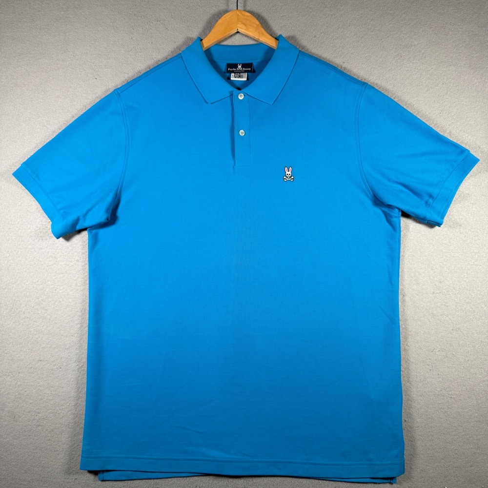 Psycho Bunny‎ Mens Blue Pima Cotton Short Sleeve Polo Shirt XLT B9K001Q1PC